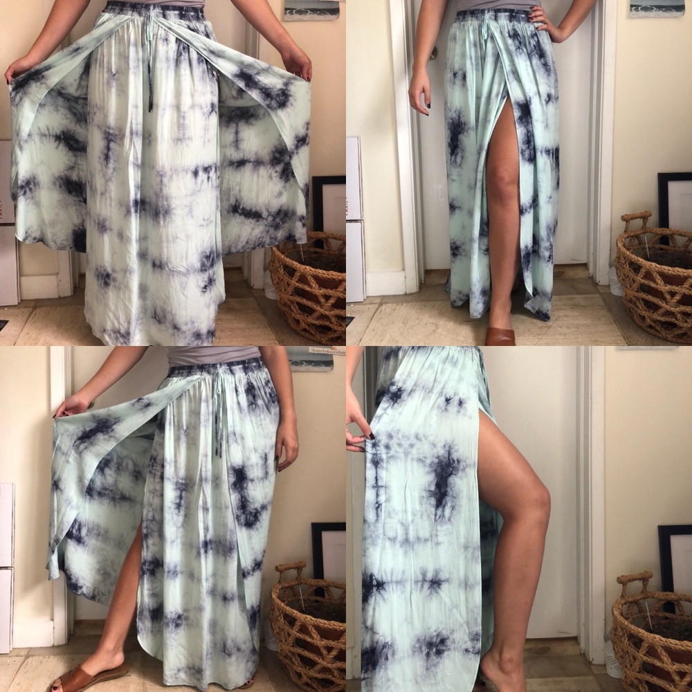 High Slit Double Slit Tie Dye Maxi Skirt